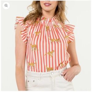 NEW THML ruffle sleeve striped cheetah top small
